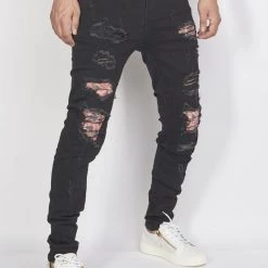 Politics Jeans - Distressed With Leaf Ribbing - Black - PLTKS0521662