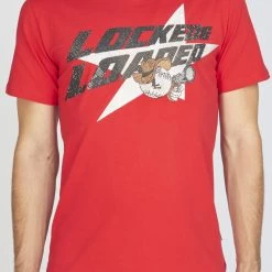 LOCKED & LOADED LNL T-Shirt - Heavy Hitta - Black And Silver On Red - 107
