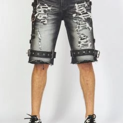 LOCKED & LOADED LNL Shorts - Strapped Denim - Black Stone Wash - LDS421101