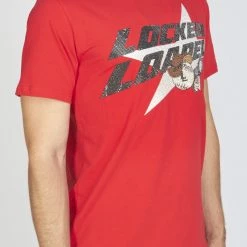 LOCKED & LOADED LNL T-Shirt - Heavy Hitta - Black And Silver On Red - 107