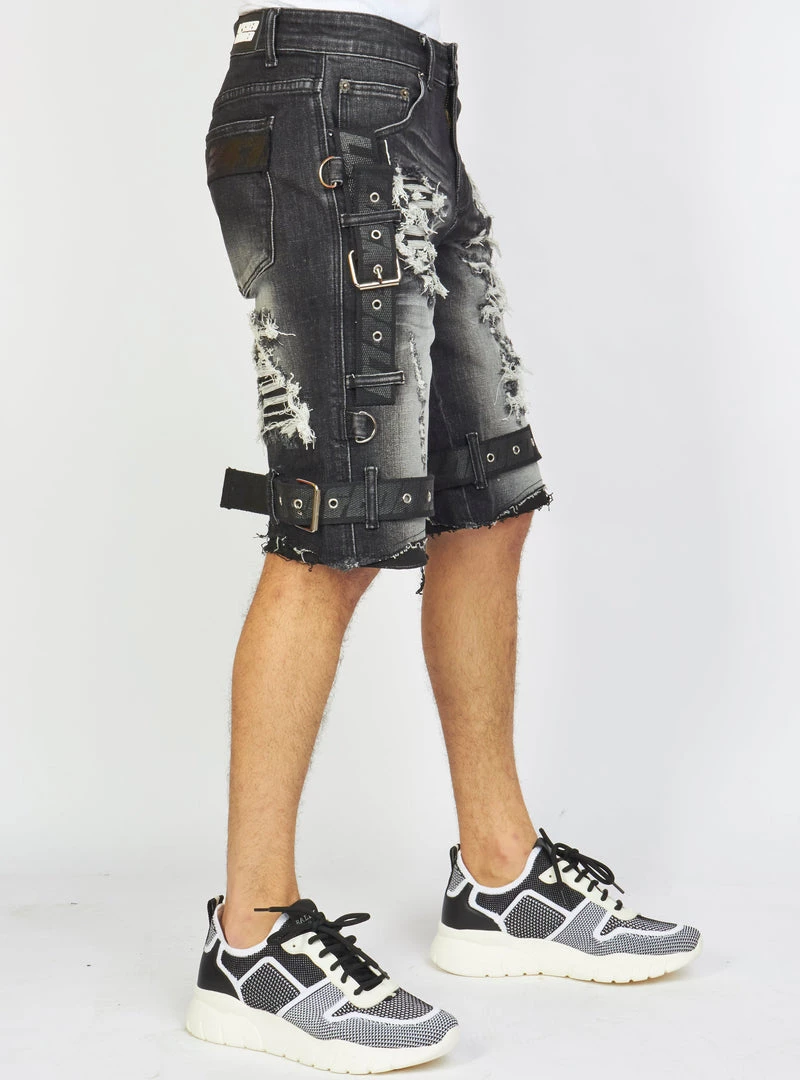 LOCKED & LOADED LNL Shorts - Strapped Denim - Black Stone Wash - LDS421101 2 LOCKED & LOADED LNL Shorts - Strapped Denim - Black Stone Wash - LDS421101