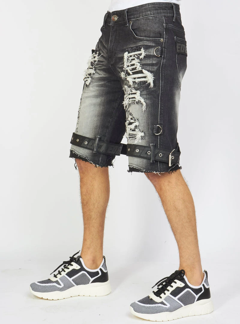 LOCKED & LOADED LNL Shorts - Strapped Denim - Black Stone Wash - LDS421101 3 LOCKED & LOADED LNL Shorts - Strapped Denim - Black Stone Wash - LDS421101