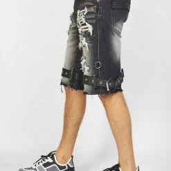 LOCKED & LOADED LNL Shorts - Strapped Denim - Black Stone Wash - LDS421101 18 LOCKED & LOADED LNL Shorts - Strapped Denim - Black Stone Wash - LDS421101