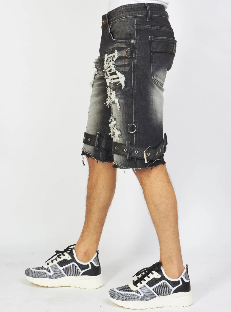 LOCKED & LOADED LNL Shorts - Strapped Denim - Black Stone Wash - LDS421101 4 LOCKED & LOADED LNL Shorts - Strapped Denim - Black Stone Wash - LDS421101