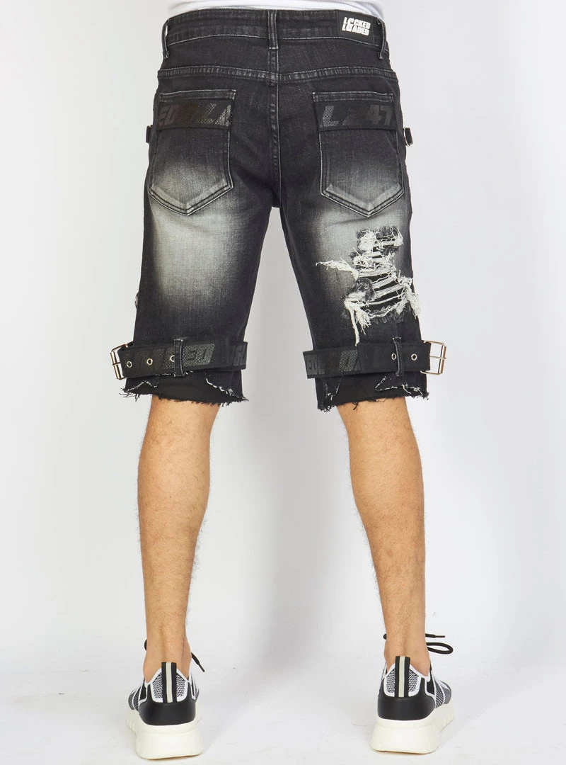 LOCKED & LOADED LNL Shorts - Strapped Denim - Black Stone Wash - LDS421101 5 LOCKED & LOADED LNL Shorts - Strapped Denim - Black Stone Wash - LDS421101