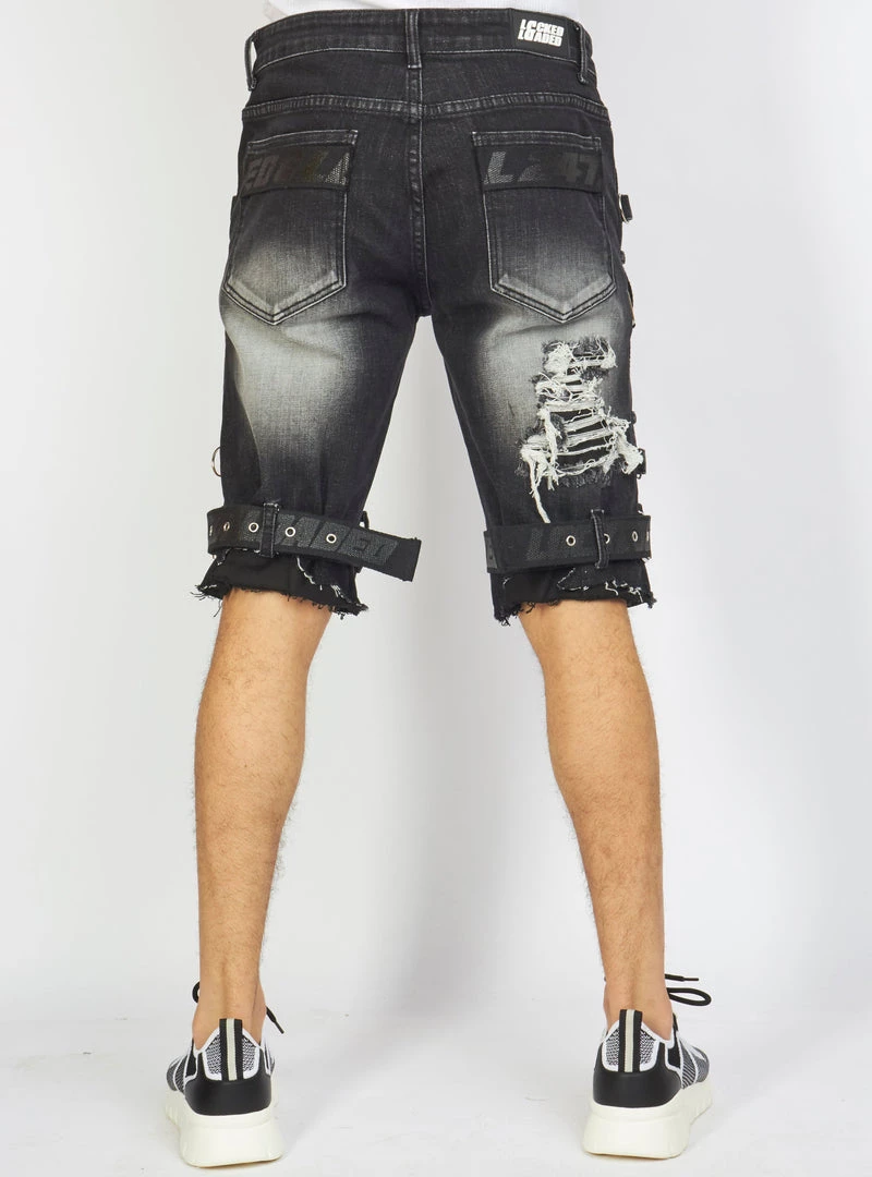 LOCKED & LOADED LNL Shorts - Strapped Denim - Black Stone Wash - LDS421101 6 LOCKED & LOADED LNL Shorts - Strapped Denim - Black Stone Wash - LDS421101