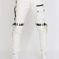 LOCKED & LOADED Shop All LNL Jeans - Leather - White And Black - LLPU1025102
