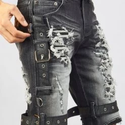 LOCKED & LOADED LNL Shorts - Strapped Denim - Black Stone Wash - LDS421101 23 LOCKED & LOADED LNL Shorts - Strapped Denim - Black Stone Wash - LDS421101