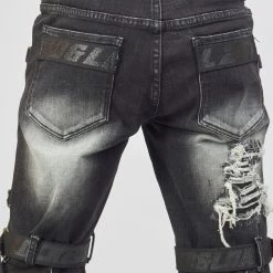 LOCKED & LOADED LNL Shorts - Strapped Denim - Black Stone Wash - LDS421101 24 LOCKED & LOADED LNL Shorts - Strapped Denim - Black Stone Wash - LDS421101