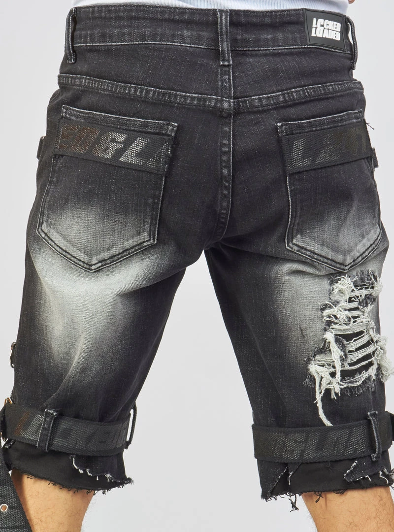 LOCKED & LOADED LNL Shorts - Strapped Denim - Black Stone Wash - LDS421101 10 LOCKED & LOADED LNL Shorts - Strapped Denim - Black Stone Wash - LDS421101