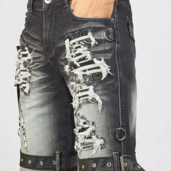 LOCKED & LOADED LNL Shorts - Strapped Denim - Black Stone Wash - LDS421101 25 LOCKED & LOADED LNL Shorts - Strapped Denim - Black Stone Wash - LDS421101