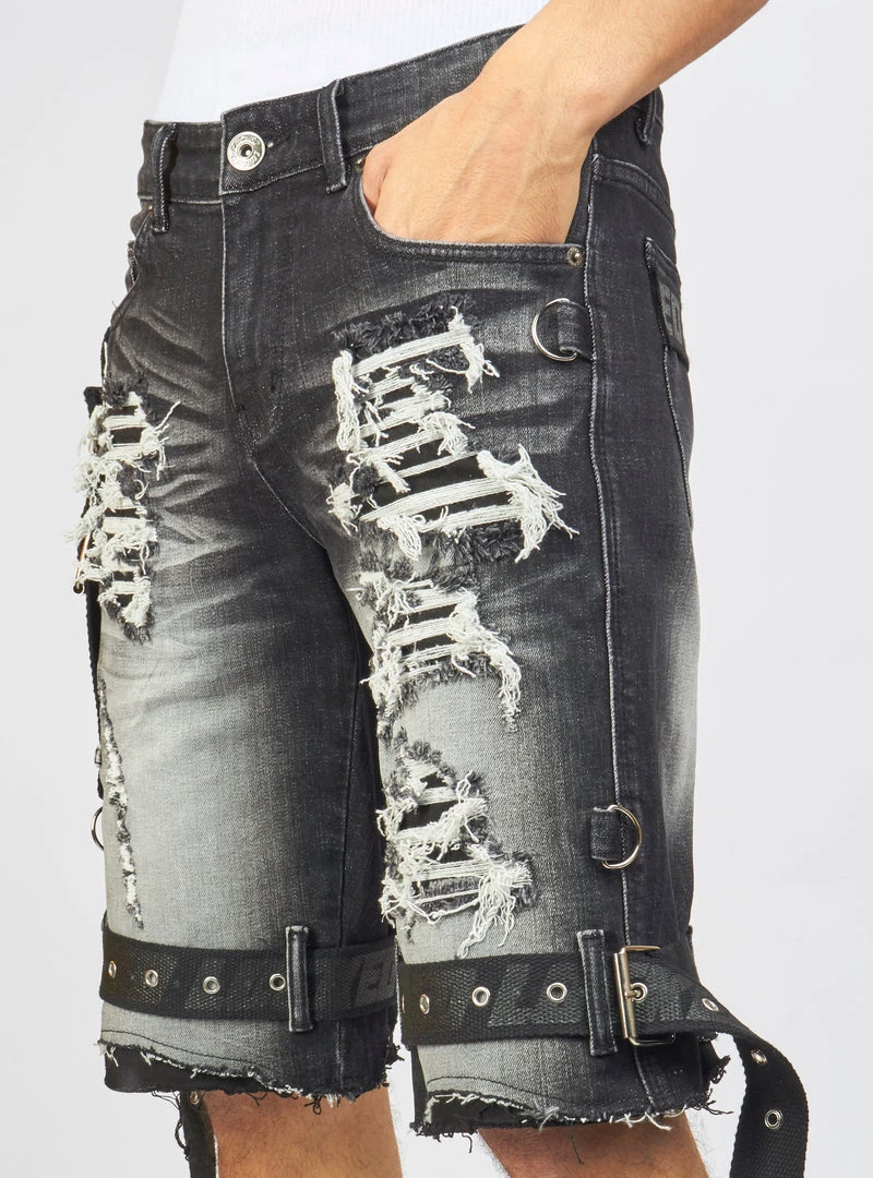 LOCKED & LOADED LNL Shorts - Strapped Denim - Black Stone Wash - LDS421101 11 LOCKED & LOADED LNL Shorts - Strapped Denim - Black Stone Wash - LDS421101