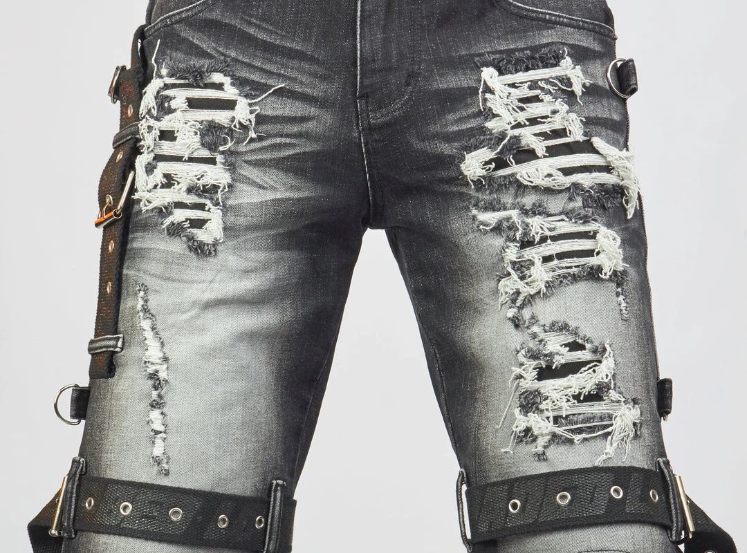 LOCKED & LOADED LNL Shorts - Strapped Denim - Black Stone Wash - LDS421101 13 LOCKED & LOADED LNL Shorts - Strapped Denim - Black Stone Wash - LDS421101