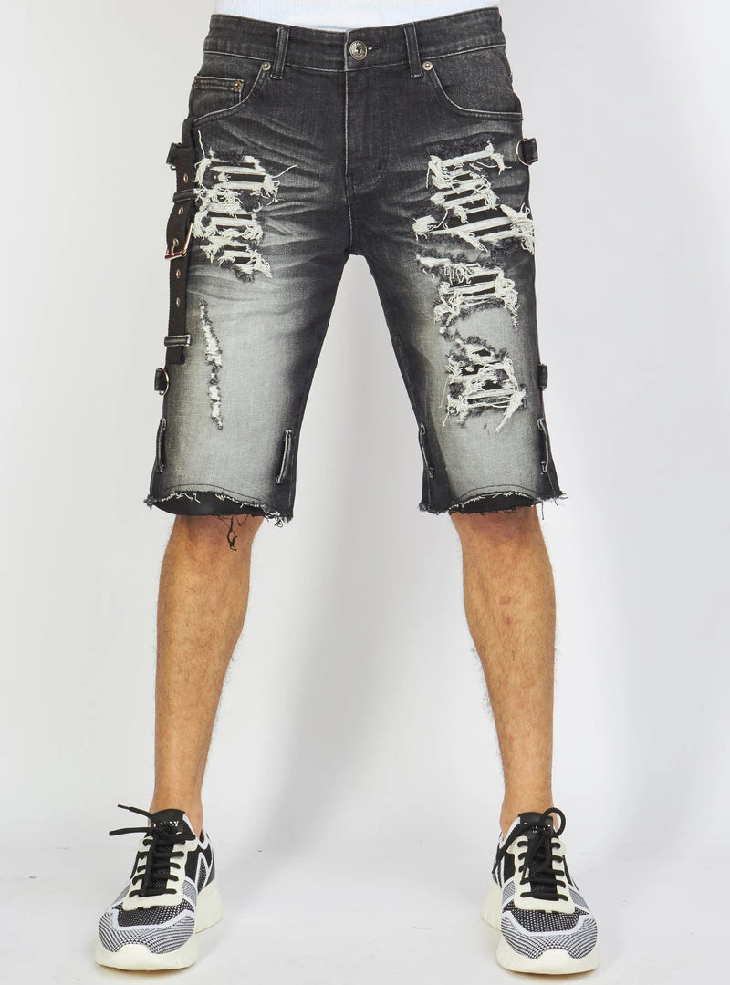 LOCKED & LOADED LNL Shorts - Strapped Denim - Black Stone Wash - LDS421101 14 LOCKED & LOADED LNL Shorts - Strapped Denim - Black Stone Wash - LDS421101