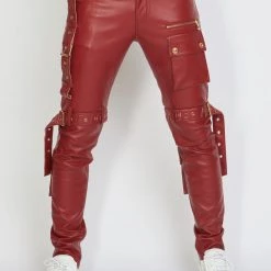 LOCKED & LOADED LNL Jeans - Leather - Dark Red - LLPU1025103